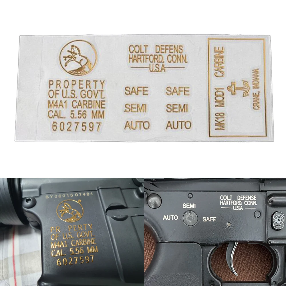 

Airsoft Gold/Silver Color Metal Sticker For Gel Blaster M4A1 Gun Body Sticker M4 Carbine 3D Effect Hunting Equipment Accessories