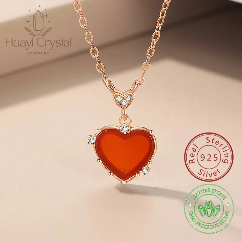 Японское и корейское серебро S925 красный агат маленькая форма сердца с