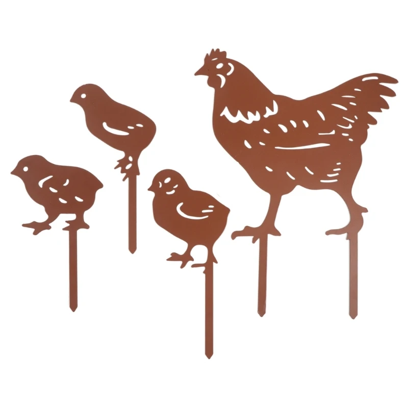 

Standing Hen Statues with Stake Metal Outdoor Patio Ground Insert Silhouette Art Drop shipping