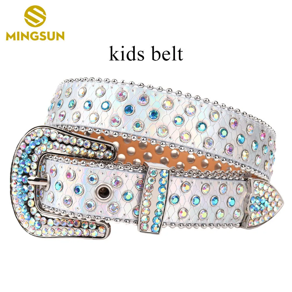 Child baby Rhinestone Belt Vintage Leather Studded Belt Buckle Waist Adjustable Children Belt Boys Girls Diamond Belt For Jeans