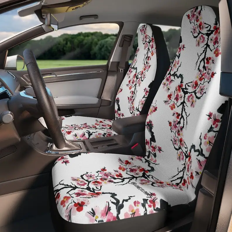 

White & Pink Cherry Blossom Car Seat Cover, Car Seat Covers For Vehicle, Seat Covers For Car For Women, Japanese Car Seat Co