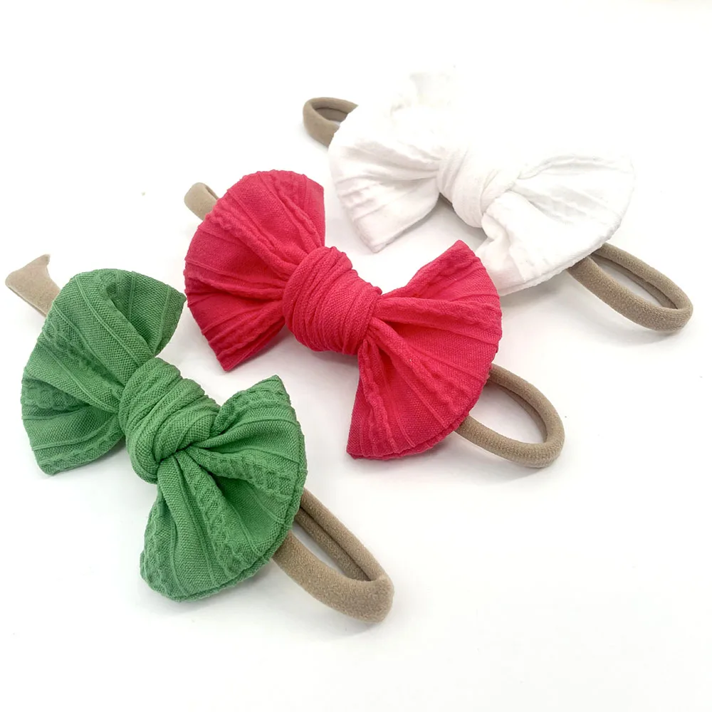 

New Year 3Pcs/Sets Christmas Bow Elastic Headbands Kids Solid Color Hair Ring Photography Props Baby Girls Cute Headwear Gift