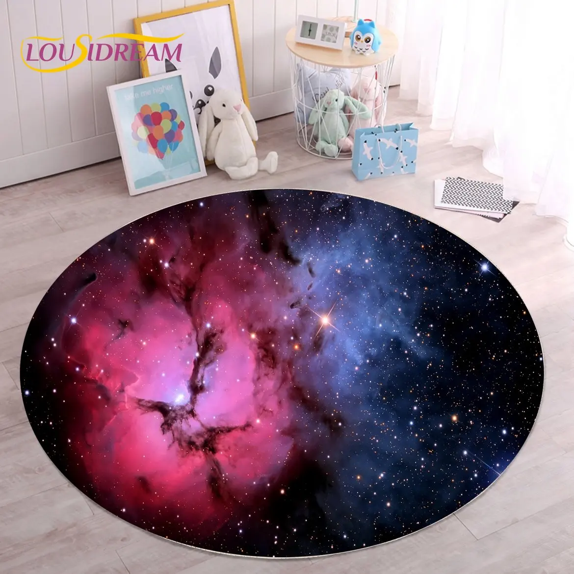 

Коврик HD Galaxy с изображением космоса и звезд, круглый коврик для гостиной, декор для детской спальни, дивана, игровой комнаты, нескользящий напольный коврик
