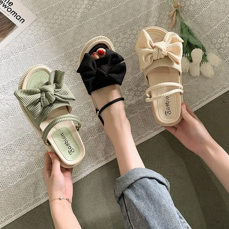 

Black Platform Sandals Clogs With Heel Suit Female Beige Bow Shoes 2022 Women's Med Two Weare Espadrilles Thick Nude Fashion New