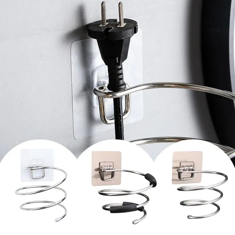 

Hair Dryer Holder Wall Mounted Stainless Steel Blower Organizer With Rubber Ring Nail Free Spiral Stand For Bathroom Accessories