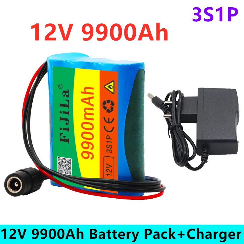 

100% New 12 V 9900 mAh 3S1P Batterie Au Lithium 18650 Batterie Au Lithium Pack Protection Conseil Rechargeable 1A Chargeur