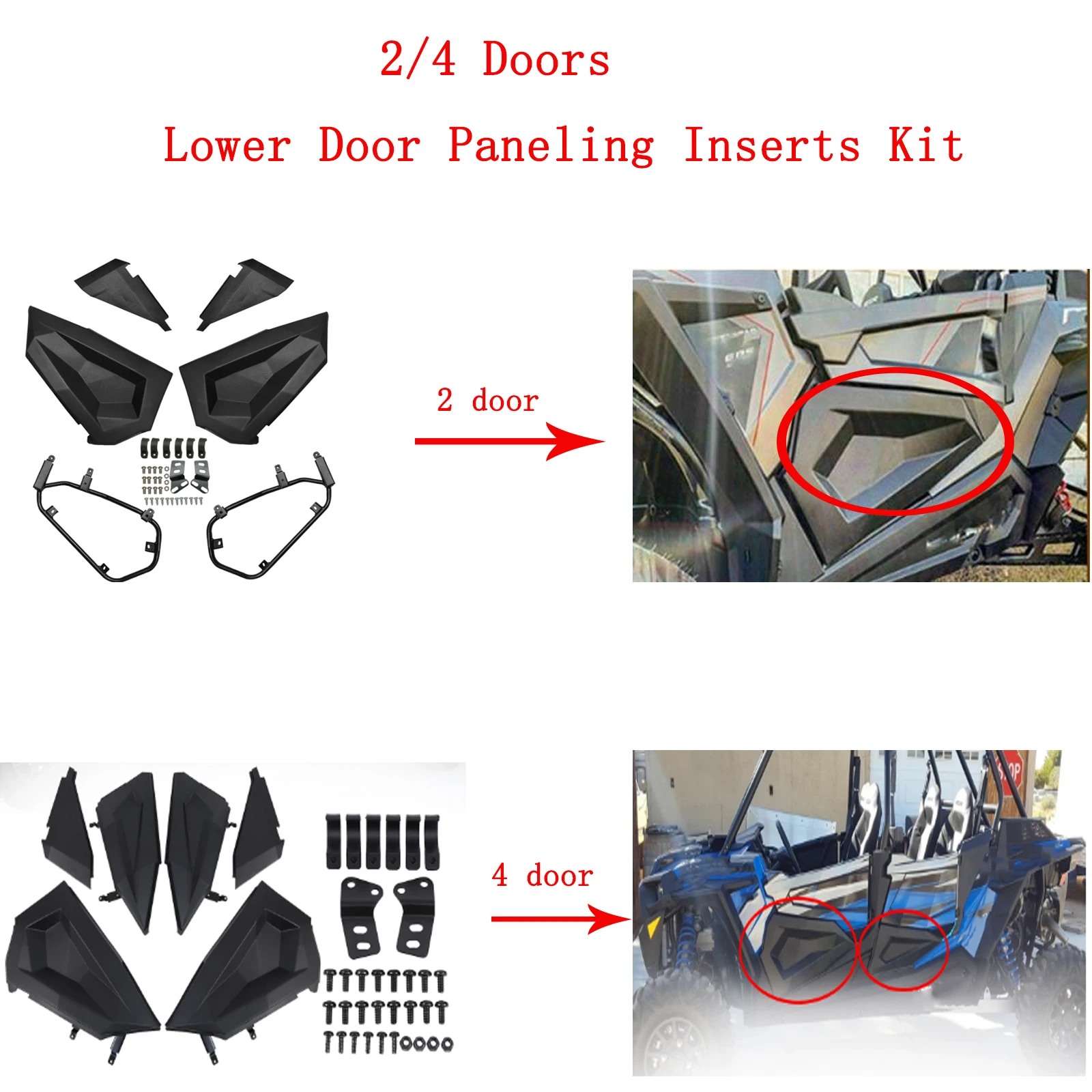 Honhill UTV Lower Door Paneling Inserts Kit 4 Doors For Polaris RZR XP 4 Turbo 2016-2020 2 Doors For 2014-2019 RZR XP 1000