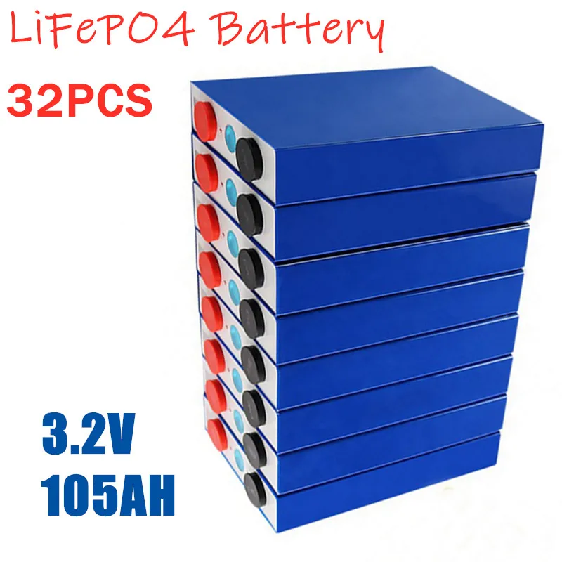 

32PCS 3.2V 105AH LiFePO4 Batterie Grade A Akku Lithium-Eisen Phosphat Zelle DIY Golf Warenkorb Boot RV Solar System Lifepo4 12v