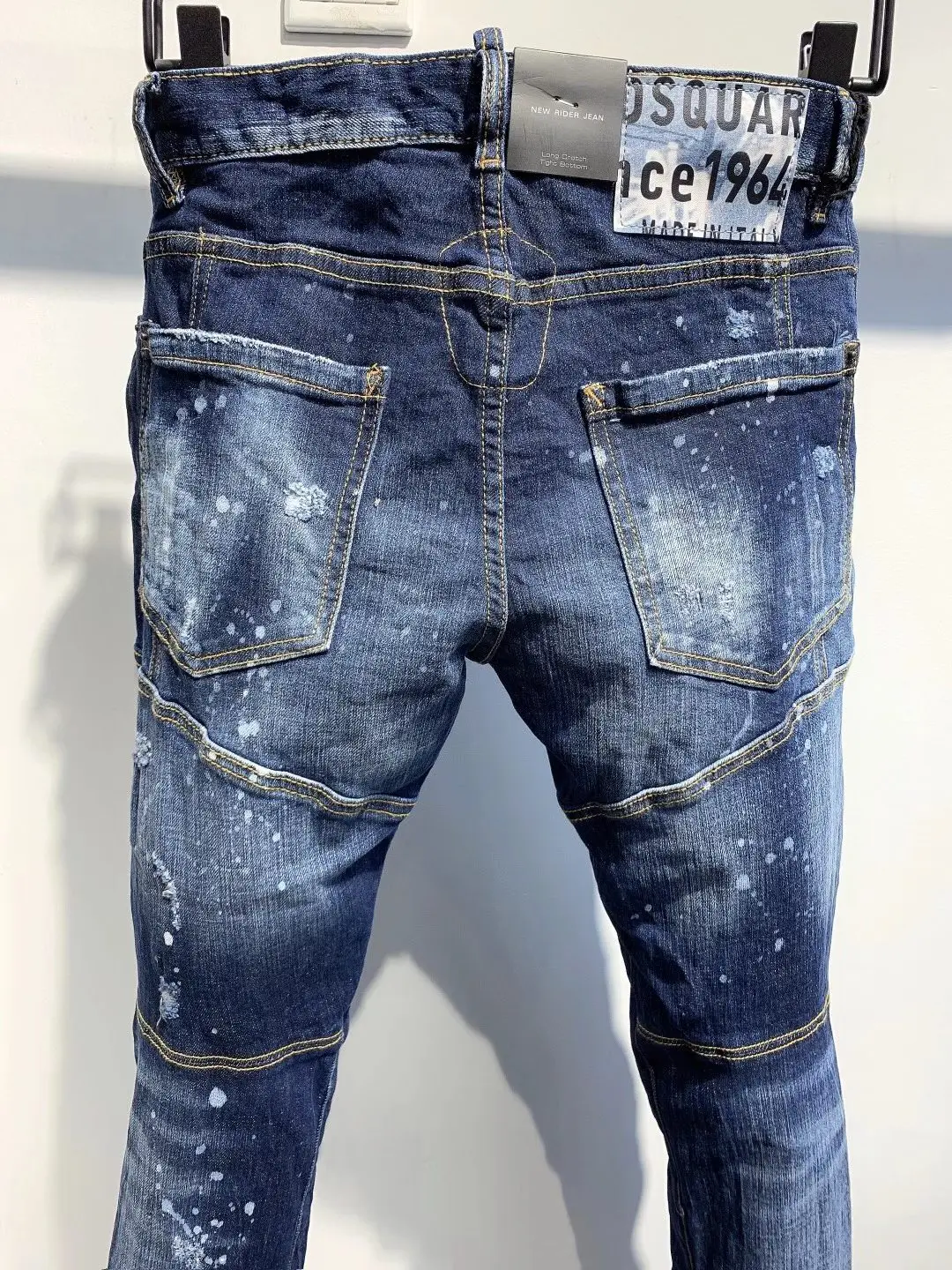 2023 Spring/Summer New D2 Jeans Men's Fashion Men's Washed and Worn Hole Patch Paint Stand Deep Blue Versatile Feet