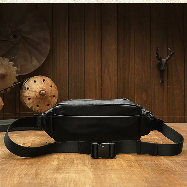 Handmade designer real cowhide black all-match men chest bag luxury genuine leather messenger bag sports casual shoulder bag
