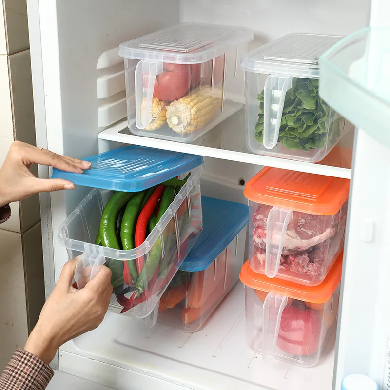 

New Kitchen fridge Clear Storage Boxes With Handle Design Fruit Vegetable Meat Preserve Boxes For Kitchen Food Fresh Organizers