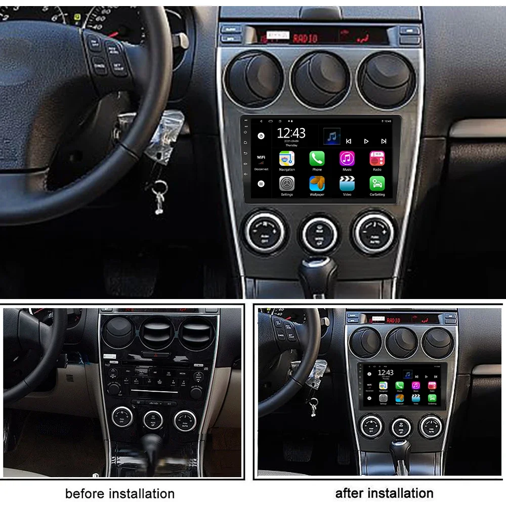 Автомобильный радиоприемник 9 дюймов на Android 11 для MAZDA 6 Atenza 2004 - 2014 емкостный