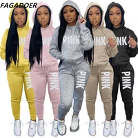 fagadoer fall winter tracksuits women hoody sweatshirt and jogger pants two piece sets casual pink letter print 2pcs outfit 2022