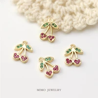 mimo jewelry copper plated real gold micro setting zircon cute little cherry pendant diy jewelry accessories
