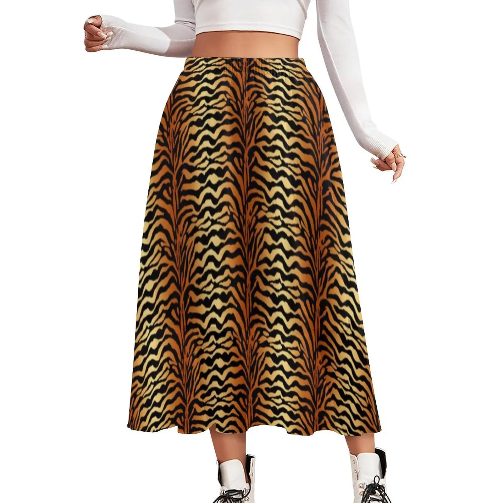 

Tiger Stripes Skirt Retro Animal Print Beach Boho Skirts Women Retro Casual Skirt Summer High Waist Aesthetic Clothes Large Size