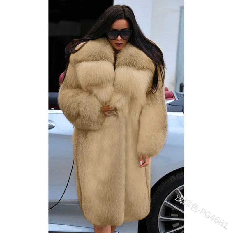 Women Autumn Winter Thicken Warm Faux Fur Hooded Jacket Fashion Long Coat Female Long Sleeve Oversize 5XL Faux Fur Luxurious