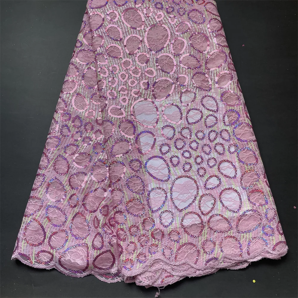 

High Quality African Nigerian Lace Fabric Embroidery Tulle Pure Wedding Party Dress Guipure SequinsFor Sewing Net Cloth 5yards