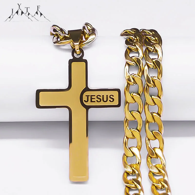 

Christian Jesus Cross Pendant Necklaces for Women/Men Stainless Steel Religion Long Hip Hop Necklace Prayer Baptism Gift Jewelry