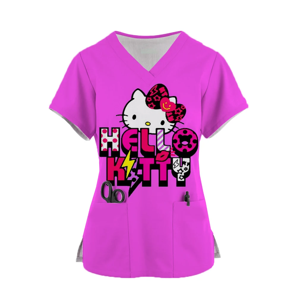 Униформа медсестры женская с коротким рукавом Hello Kitty Рабочая карманная блузка
