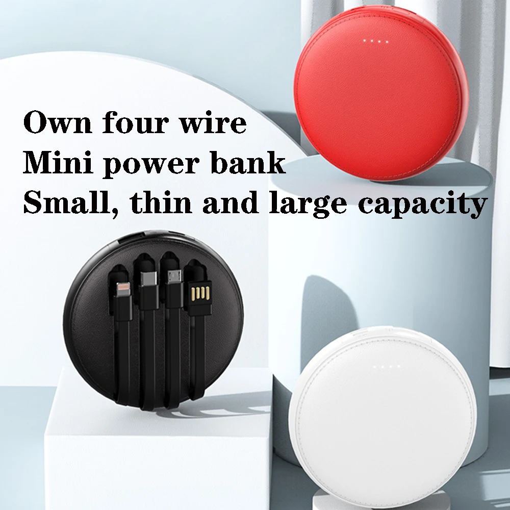

Leather circle mini portable with cable mobile phone charging bank 10000 mah large capacity mobile power phone back clip battery