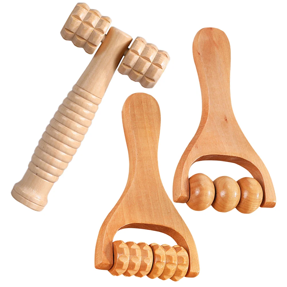 

3 Pcs Wood Back Massager Hand Shoulder Neck Roller Wooden Tools Daily Use Foot Rollers