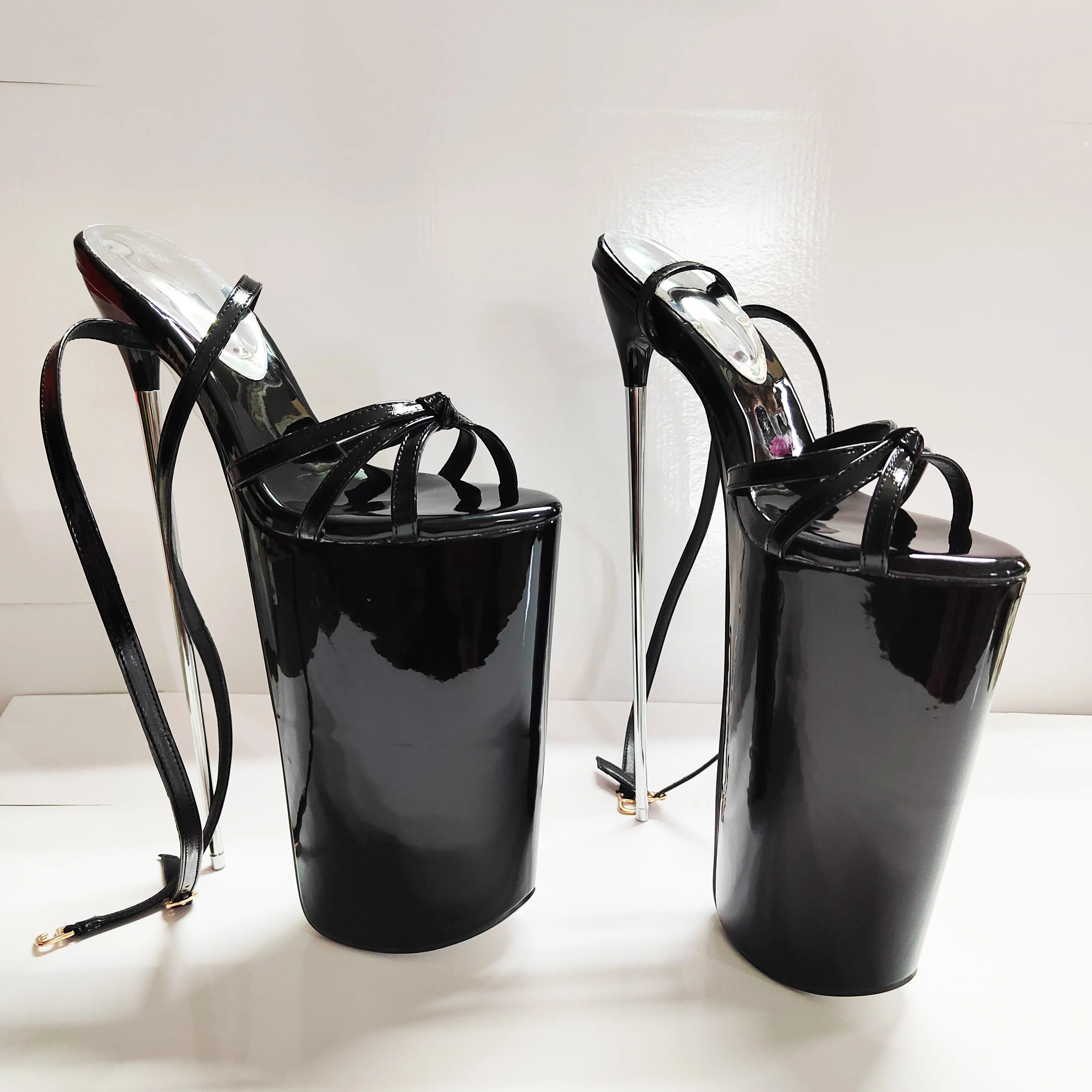 Summer 2025 Nightclub Women Shoes Sexy Open Toe Party Pumps Big Size Sandals 22CM Metal Thin High Heels Narrow Band Stilettos