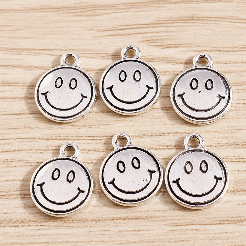 

20pcs 12x15mm Cartoon Alloy Smile Face Charms Pendants for Jewelry Making Earrings Necklaces Handmade Bracelets Crafts Supplies