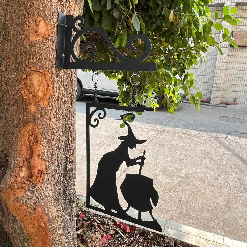 Металлический силуэт ведьмы на Хэллоуин металлический винтажный летучая мышь