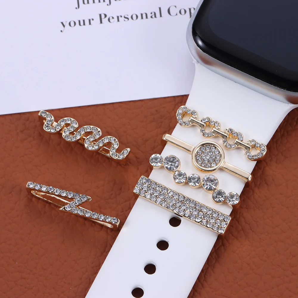 

New Creative Metal Diamond Decorative Ring for Apple Watch Smart Watch Silicone Strap Ornament Ring for iwatch Strap Accessories