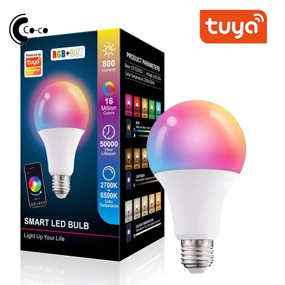 

Светодиодная лампочка «сделай сам», цветная лампочка с функцией управления шлюзом Tuya Smart B22 E27, лампочка с дистанционным управлением, Rgb-лампочка с регулируемой яркостью 10 Вт