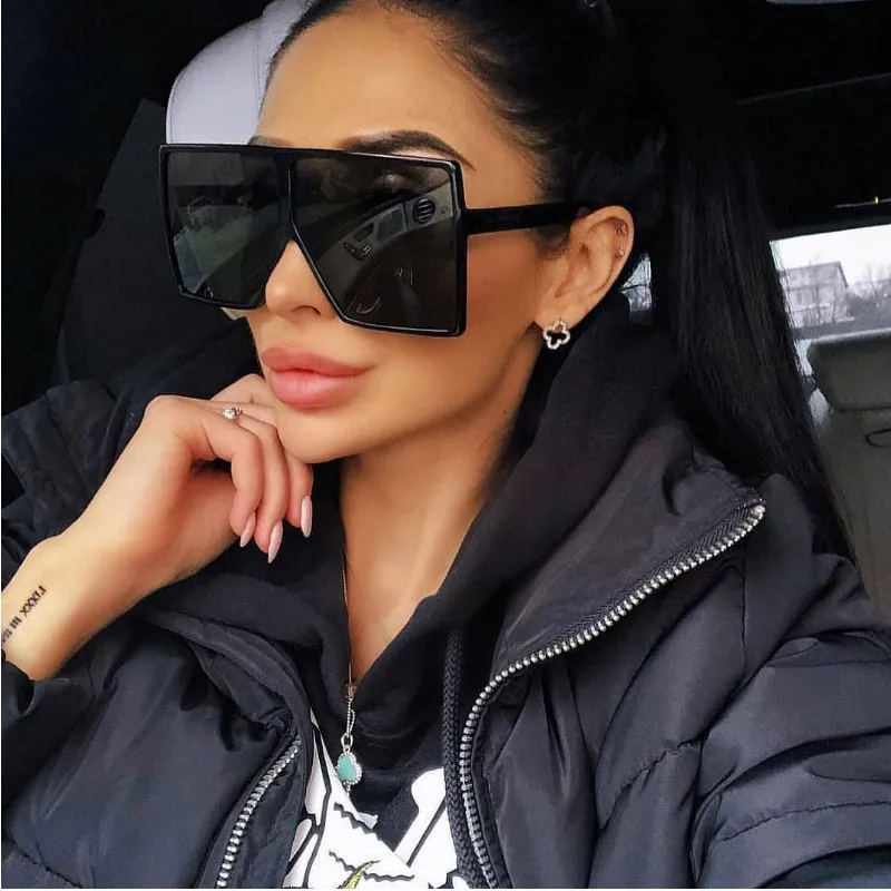 

Oversized Frame Black Shades Square Sunglasses Woman 2022 Brand Designer Vintage Fashion Sun Glasses Female Oculos De Sol