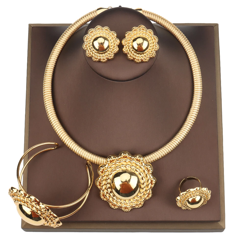 

2022 Trendy African Jewelry Sets for Women Dubai Gold Color Round Luxury Quality Necklace Wedding Party Bridal Jewelry Wholesale