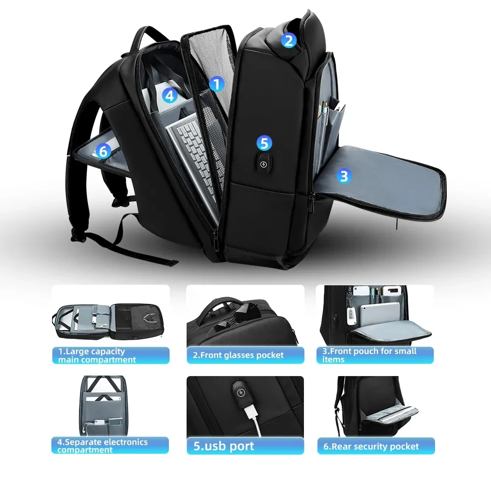 17 дюймов большой емкости мужской рюкзак для ноутбука водонепроницаемый USB
