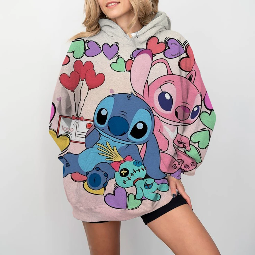 Disney Stitch cartoon print Hoodie Women Aesthetic Hoodies Unisex Album Print Pullovers Sweatshirts Korea