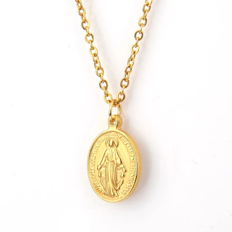 

Virgin Mary Necklace Stainless Steel Necklace For Women Gold/Silver Color Metal Virgen Maria Medal Necklace Choker Collier