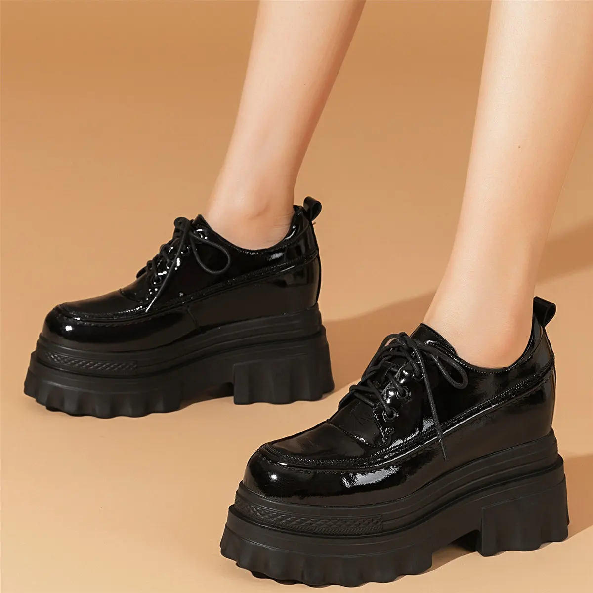 2022 Fashion Sneakers Women Lace Up Genuine Leather High Heel Ankle Boots Female Round Toe Chunky Platform Pumps Casual Shoes