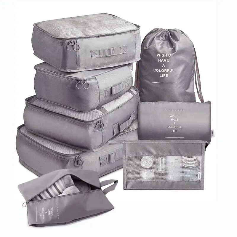 8PCS Set 6 Colors New Style Packing Cubes Easy Travel Luggage Organiser Waterproof Bags Compression Pouches Clothes Suitcase Org