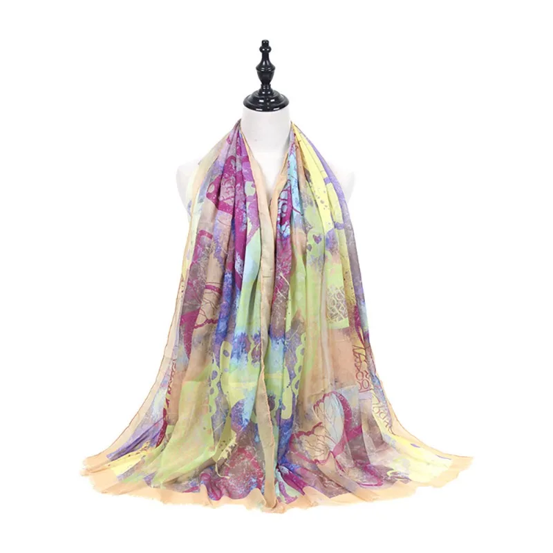 

Spring Silk Scarves for Outdoor Travel Women' Thin Printed Scarves Shawl Versatile Style Colorful Ladies' Neckerchief Cachecol