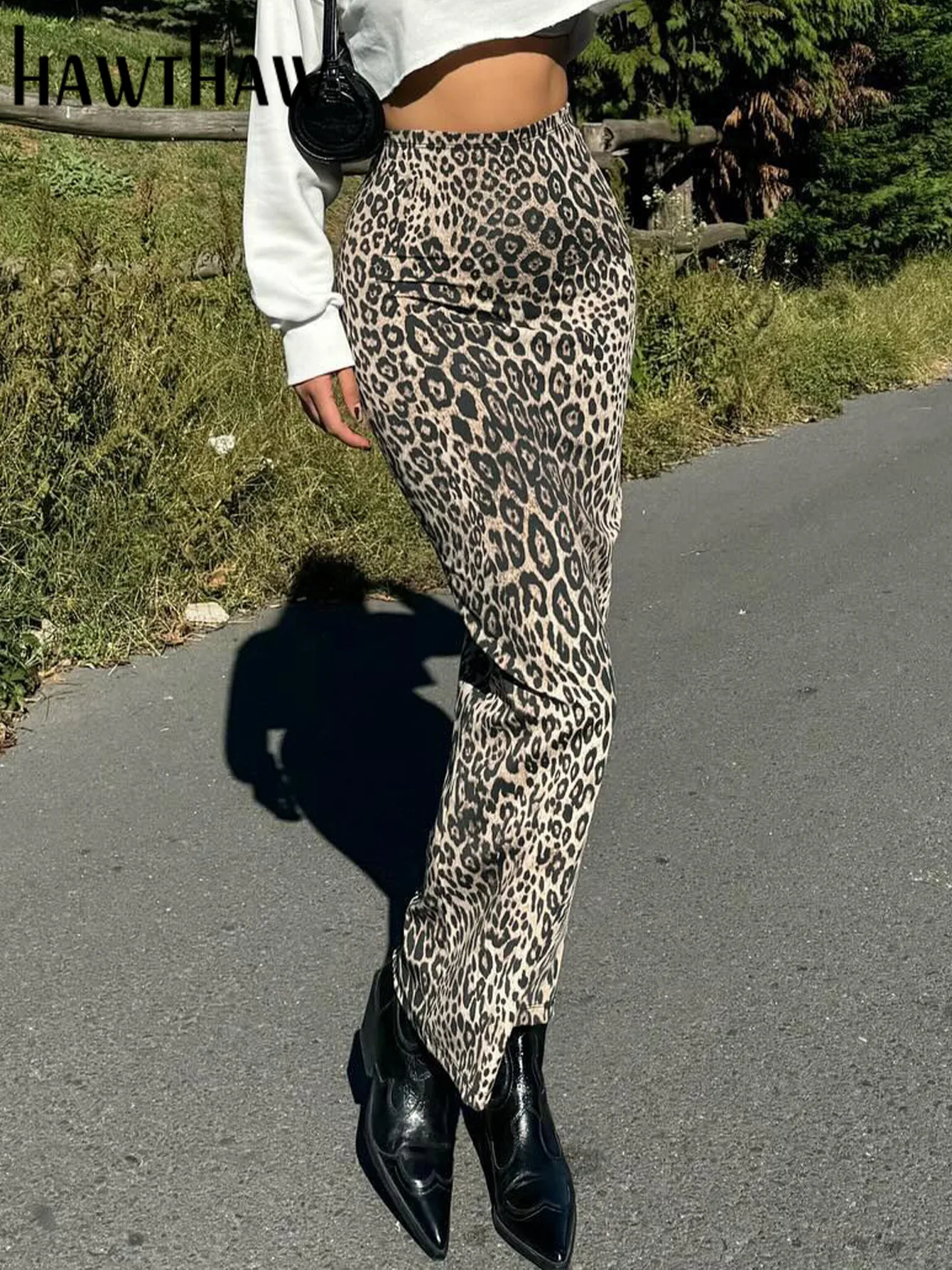 Hawthaw женские 2024 лето-осень длинные юбки с леопардовым принтом и высокой талией