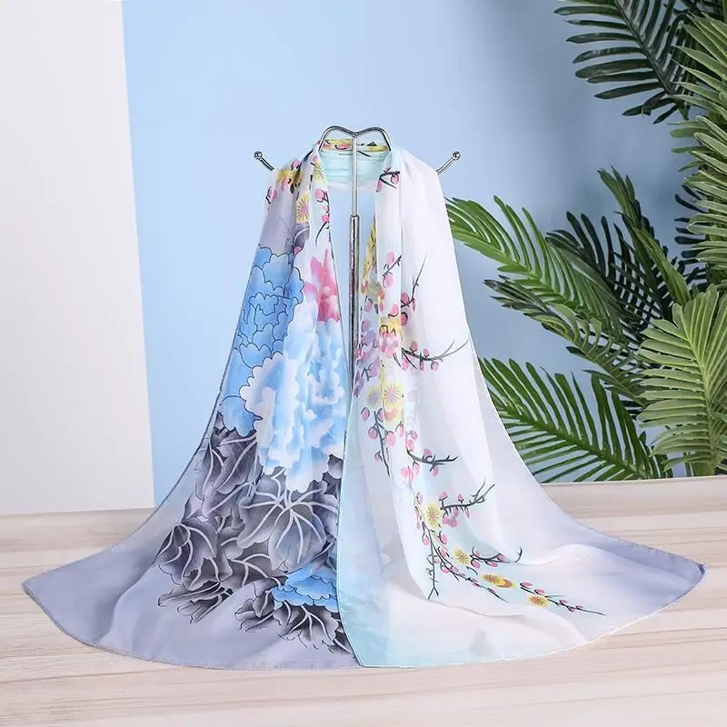

2Colors New Chiffon Scarves Women Summer Silk Scarf Chiffon Thin Shawls And Wraps Foulard Flower Hijab Stoles Wholesale