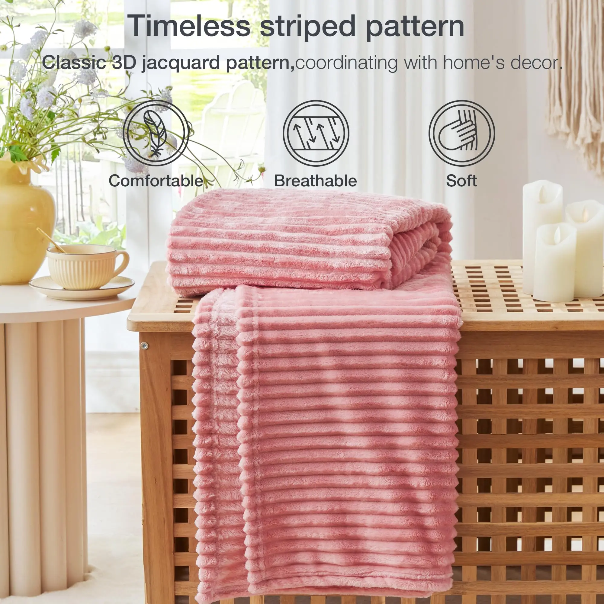 Флисовое одеяло для дивана или кровати — 3D ребристые жаккардовые декоративные