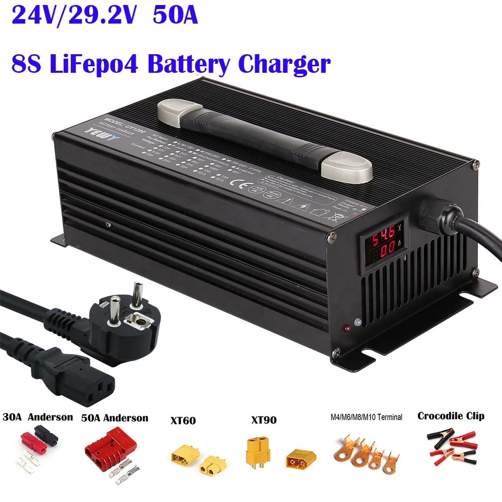 

29.2V 50A LiFepo4 Battery Charger Vehicle Power Adapter EBike Scooter 24V 25.6V 8S Lithium Iron Phosphate Battery Chargers
