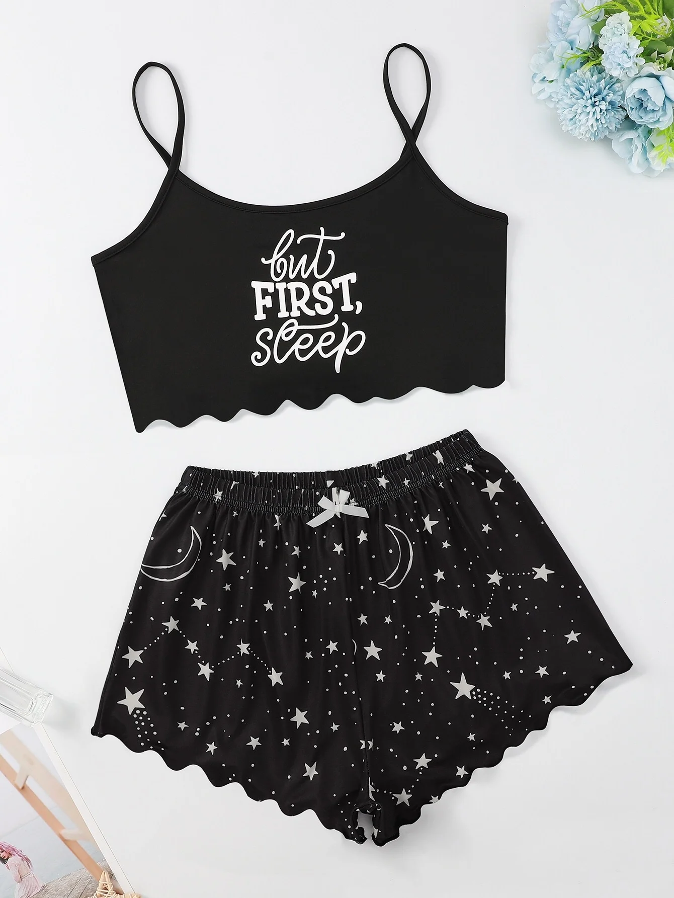 

New Style Lady’s Summer First Sleep Letter Print Camisole With Shorts Pajama Set Comfortable Home Wear Sleepwear Underwear