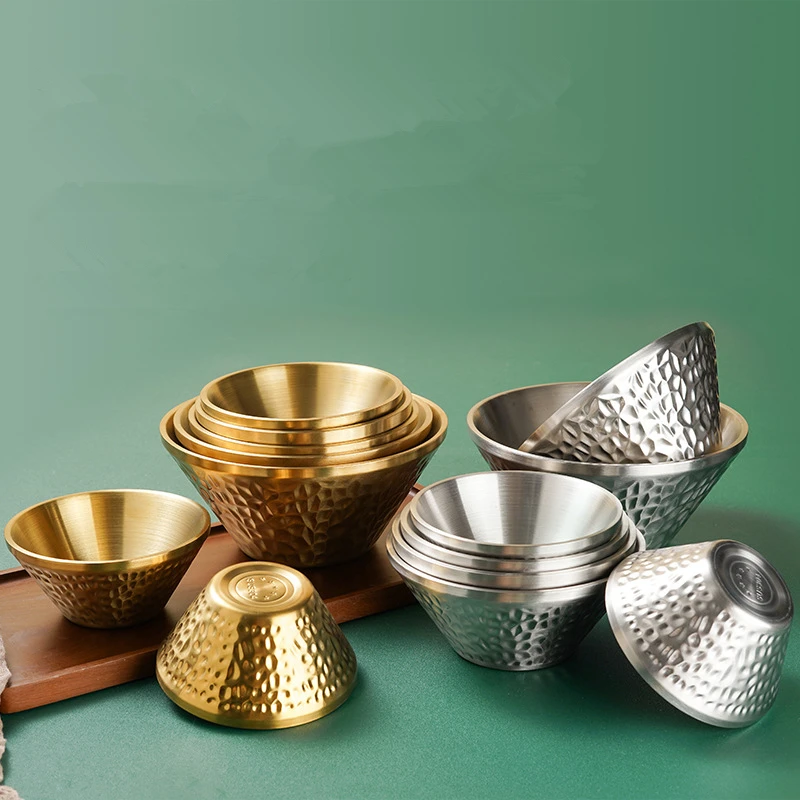 

304 Stainless Steel Salad Bowl Double Layer Hammer Pattern Noodle Bowl V-shaped Hat Bowl Dessert Snack Bowl Ramen Bowl