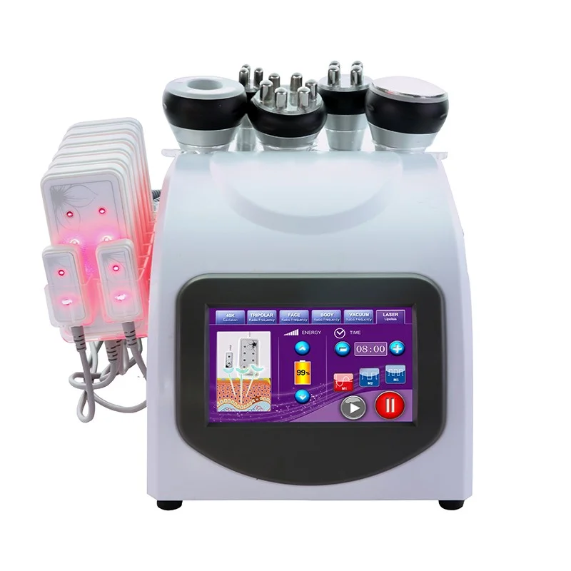 

6 in 1 Vacuum Cavitation 40K Ultrasound RF Face Lifting Skin Tightening Lipo Laer Pads Weight Loss Body Slimming Shape Machine