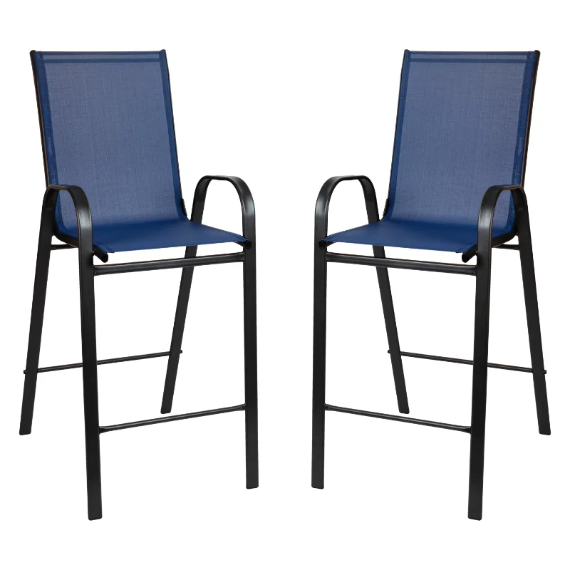 

Flash Furniture 2 Pack Brazos Series Navy Outdoor Barstools with Flex Comfort Material and Metal Frame