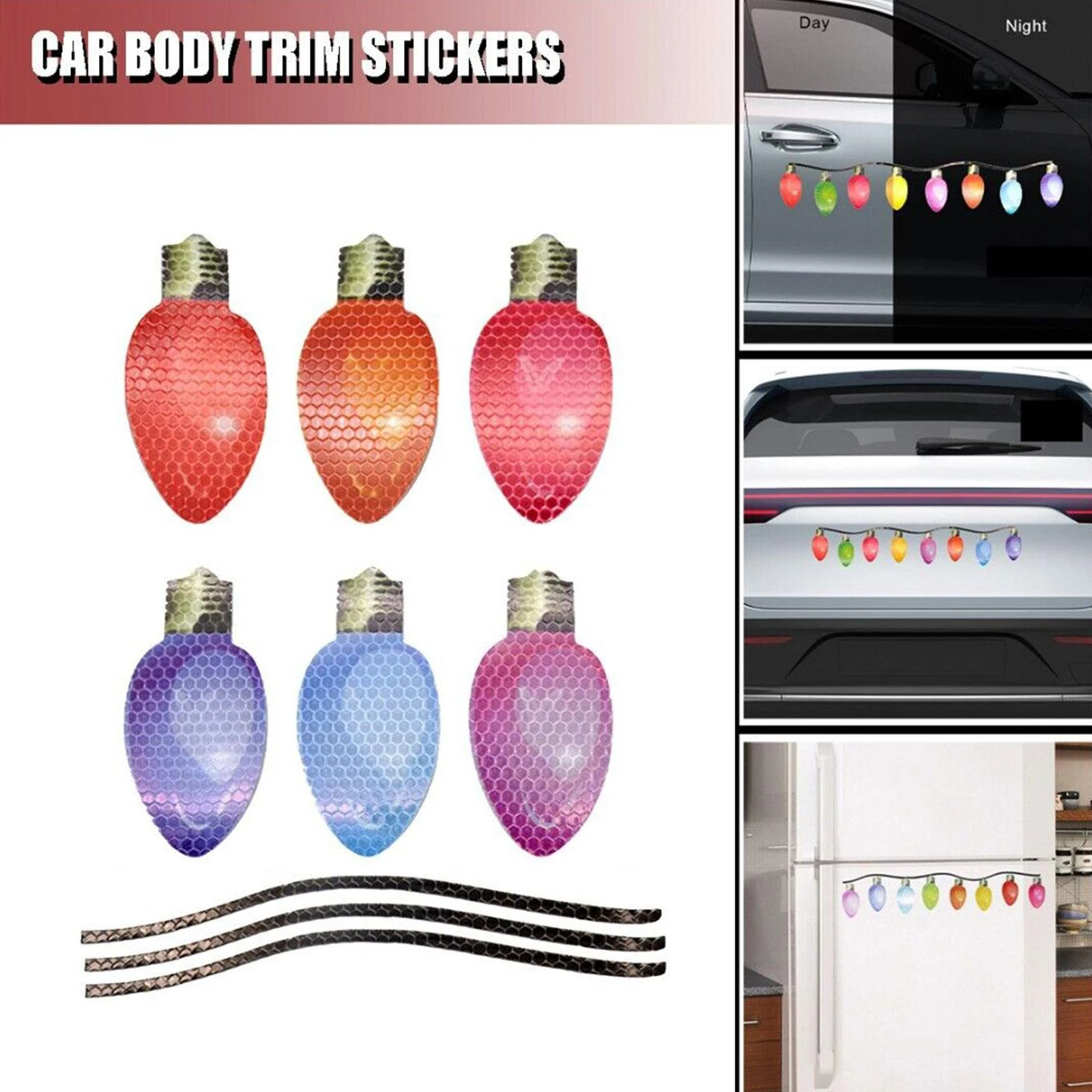 

Christmas Decoration Car Sticker Magnetic Decal Magnets Light Bulb Santa Claus Snowman Reflective Sticker Car Auto Accessories