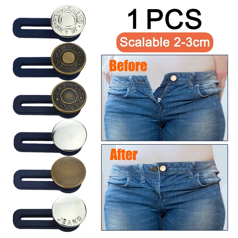 Купи 1PCS Magic Metal Button Extender for Pants Jeans Free Sewing Adjustable Retractable Waist Extenders Button Waistband Expander за 22 рублей в магазине AliExpress