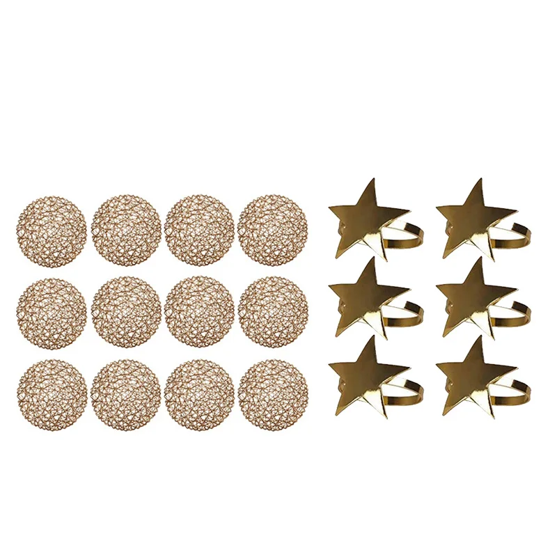 

12PCS Round Paper Woven Placemats,Rope Mesh Place Mats With 6Pcs Five-Pointed Star Napkin Ring, Christmas Napkin Ring