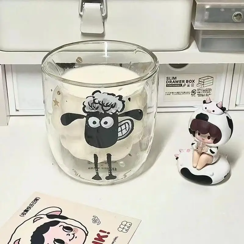 

Cartoon The Sheep Double Glass Cold Drink Cup Coffee Mug Breakfast Milk Juice Cup Best Gift for Festival Cute Glass Cup 300Ml